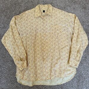 Ike Behar Yellow and Brown Paisley Shirt 100% Linen
